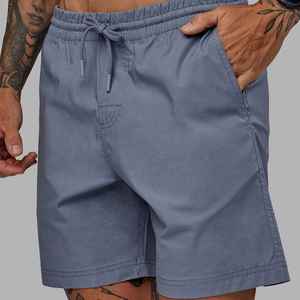 Shorts Bermuda Homme Couleur Unie Taille Mi-Haute Élastique Respirant Décontracté en Polyester Tissé avec Poches - Product Image 1
