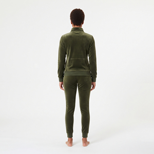 Women's Slim Fit Olive Green <b>Velour</b> Tracksuit 2 Piece Zip Jacket and Jogger Pants Casual Velvet Sweatsuit Regular Size Set - Product Image 2