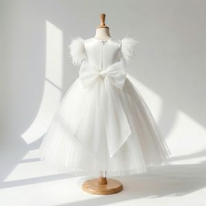 Robe de mariée de luxe en plumes pour fille, robe de princesse de haute qualité pour fête, robes à fleurs pour enfants pour anniversaire et concours de beauté - Product Image 2