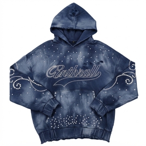 Sweat-shirt à capuche pour homme, surdimensionné, avec lettres en strass, style streetwear, automne, coton, tissu molletonné français, manches régulières - Product Image 1