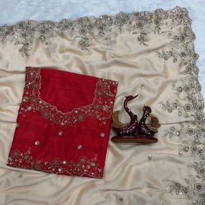 Sari en soie Rangoli doux avec broderie de sequins et blouse de designer Banglori lourde - Product Image 2