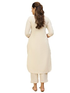 Vestido Midi Informal de Verano para Mujer, de Algodón Khadi, con Bordado Floral Moderno, Estilo Tradicional Indio, Corte Regular, Secado Rápido, Protección Solar - Product Image 4