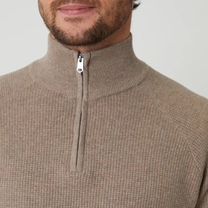 Manufacturer Solid Color Men's Knitted Pullover Quarter Zip Knitwear Wholesale Thick <b>Cable</b> Knit 12GG Rib Business Sweater - Product Image 3