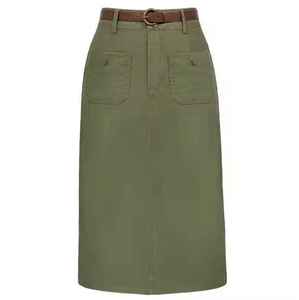 Custom 100% Cotton Blue Denim <b>Skirt</b> for Women Washed Vintage High Waist <b>Split</b> Women's Maxi <b>Skirt</b> - Product Image 3
