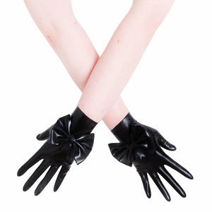 Gants noirs en PU longueur poignet avec nœud, style élégant pour les soirées - Product Image 3