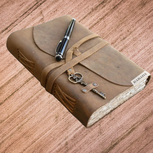 Vintage Key Lock Buffalo Leather Wood Free Deckle Edge Cotton Rug Paper <b>Note</b> <b>Book</b> Custom Embossed Logo on Dairy - Product Image 1