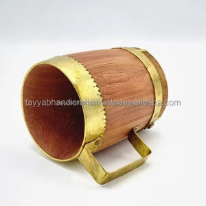 Mug en bois et acier inoxydable à forte demande avec poignée en bois, mugs vintage faits à la main en Inde - Product Image 1