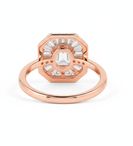 Anillo de Compromiso de Lujo con Diamante Cultivado en Laboratorio, Corte Esmeralda Cónico, Oro Rosa Sólido de 14K/18K, Estilo Art Deco Vintage, con Halo Oculto - Product Image 3