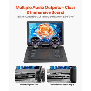 Display Portatile HD Girevole da 15,6 Pollici per Lettore DVD con Batteria Ricaricabile da 4,5-5 Ore, Doppi Altoparlanti, Supporto Sincronizzazione TV e Tipo VCD - Product Image 4