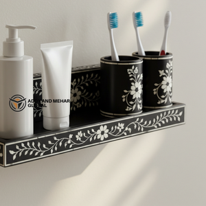 Handcrafted Plastic Four-Piece Eco-Friendly Easy Clean Bathroom Organizer <b>Set</b> Wall-Mounted Vanity Shelf <b>Soap</b> Dispenser - Product Image 4