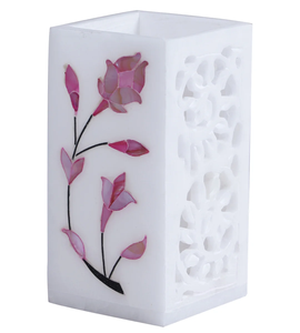 Marble Pen Holder Organizer Luxurious Office Accessories Rectangular 2 Pieces Marble Flower Design Pen Holder Unique - Product Image 3