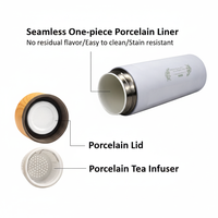 Bouteille isotherme IKUK 16oz/500ml à double paroi en acier inoxydable avec revêtement en porcelaine, infuseur à thé, compatible eau bouillante, maintien au chaud 4-6h