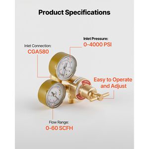 เกจวัดแรงดันอาร์กอน CO2 สำหรับเชื่อมพร้อมสายยางยาว 8.2 ฟุต 0-60 SCFH 0-4000 PSI วัสดุทองเหลืองสำหรับ TIG/MIG - Product Image 2