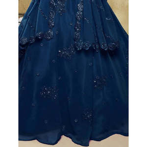Navy Blue Sequins Georgette Ball Gown Reception Lehenga Choli with <b>Crystal</b> Beading - Product Image 2