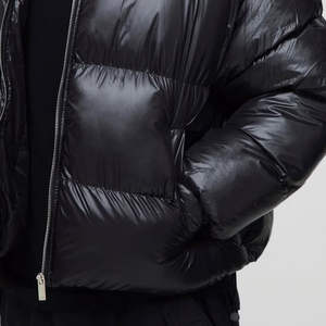 Veste d'hiver décontractée pour homme, noire, en duvet matelassé, col montant, fermeture éclair, coupe-vent, épaisse et isolante - Product Image 2