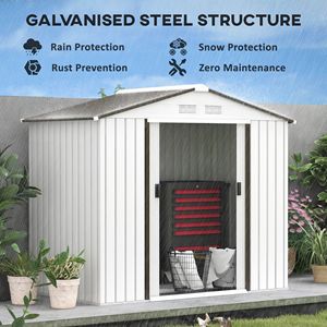 Robusto Capanno da Giardino in Metallo Bianco 7FT X4FT X6FT con 4 Prese d'Aria e Doppie Porte Scorrevoli per Deposito nel Patio - Product Image 4