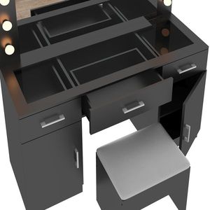 Large Lighted Mirror Makeup Vanity Desk Set with 3 Drawers and 2 Cabinets Glass Top Vanity Table - Product Image 2