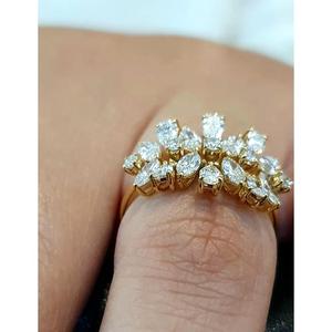 Anillo de Diamantes con Corte Marquesa y Pera en Oro Amarillo Sólido, Estilo Art Deco, Diseño de Fuegos Artificiales, con Múltiples Piedras, Anillo de Declaración Único - Product Image 4