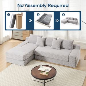 Divano Letto Convertibile a L in Tessuto Corduroy con Memory Foam e Telaio in Acciaio, Nessun Montaggio Richiesto - per Soggiorno - Product Image 3