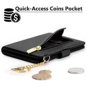 Porte-cartes en cuir pour femme avec blocage RFID, petit portefeuille avec fenêtre d'identification et porte-monnaie zippé - Product Image 2