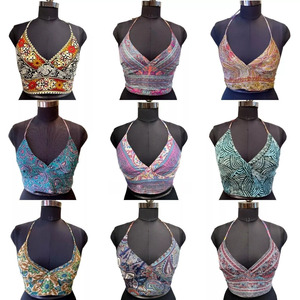 Haut Choli imprimé en soie pour femme – Blouse courte bohème à col halter et dos nu, taille unique - Product Image 3