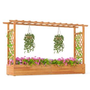 Open-Ended Base Wooden Raised Garden Bed with Flat Roof <b>Trellis</b> for Climbing Plants Vegetables <b>Flowers</b> - Product Image 1