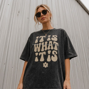 T-shirt ample à col rond pour femme, broderie lettres, coupe décontractée, jersey de coton, manches courtes, respirant, toutes saisons, décontracté - Product Image 4
