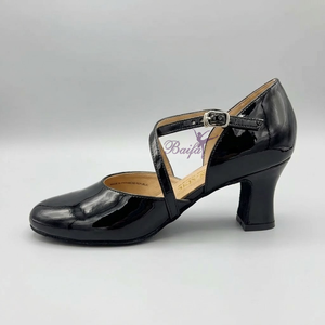 Chaussures de danse moderne pour femme, talon moyen, semelle souple, cuir véritable, pour la danse de salon, à bout fermé, à brides croisées, talon cubain, pour le théâtre - Product Image 3