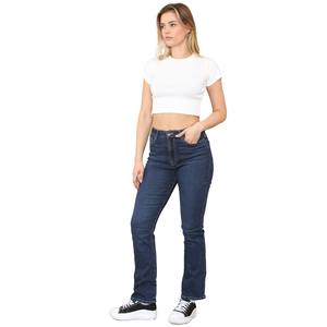 Vaqueros bootcut para mujer hechos con mezcla de algodón elástico, con un ajuste favorecedor, un elegante efecto desgastado y duraderos. - Product Image 1