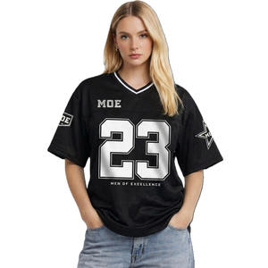 Camiseta de fútbol de malla personalizada para mujer, cuello en V, poliéster, estilo urbano, con número, camiseta de fútbol americano. - Product Image 5
