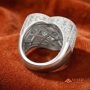 925 Sterling <b>Silver</b> Baguette Cut Multicolor Moissanite Luxury Hip Hop Engagement <b>Statement</b> <b>Ring</b> for Men's Wedding Gift - Product Image 2