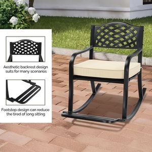 Metal Outdoor Rocking Chair with <b>Cushion</b> Weatherproof Patio <b>Bench</b> Footrest for Pa - Product Image 5