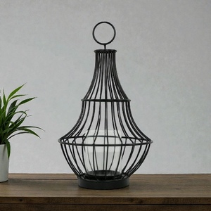 <b>Black</b> Iron Wire Candle <b>Lantern</b> Modern Design Durable Metal Holder Home Decoration - Product Image 4