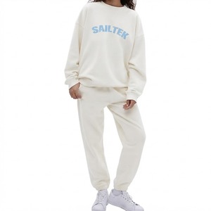 Women 2 Piece Sweatshirt <b>Set</b> for Print Casual Loose Fit O-Neck Long Sleeve <b>Knitted</b> Cotton Joggers Knee Length Thermal Pattern - Product Image 1