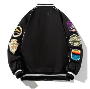 Blouson universitaire pour homme, style jersey athlétique, avec broderies épaisses, patchwork, lettrage vintage, streetwear hip-hop - Product Image 2