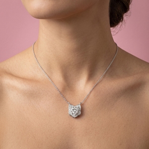 Exquis 1.0Ct Cat Face Lab Grown Diamond Halo Pendentif en or massif 10K 14K 18K Pendentif en diamant étincelant Cadeau pour son cadeau - Product Image 5