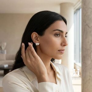 Luxury Mixed-Shape <b>Stud</b> Earrings, Heart and <b>Emerald</b> Cut Diamond Cluster Earrings, 14K Gold Minimalist Fine Jewelry for Women - Product Image 3