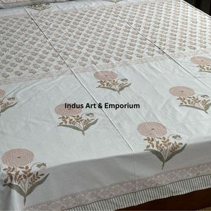 Juego de Sábanas Planas de Algodón 100% Hechas a Mano en India con Estampado Sanganeri, 200 Hilos, Lavables a Máquina, para Todas las Estaciones, Tamaño Doble - Product Image 4