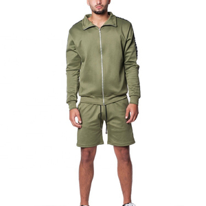 Ensemble deux pièces pour hommes : Survêtement coupe-vent personnalisé avec short de sport et sweat à capuche zippé en nylon - Product Image 4