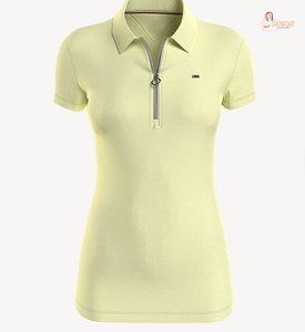 Women's Pink <b>Zip</b> Front <b>Polo</b> Shirt Short Sleeve Solid Color Casual Fit with Embroidered Logo Front - Product Image 1