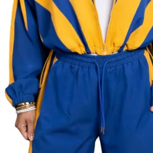 ชุดวอร์มเซ็กซี่แบบครอปพิมพ์ลาย Sigma Gamma Rho สีน้ำเงินทอง ชุดสองชิ้นสำหรับผู้หญิง ชุดกีฬาชมรมกรีก สไตล์ลำลองแนวสตรีทแวร์ - Product Image 5