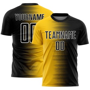 Maillot de football personnalisé jaune et noir à manches courtes, col rond, anti-humidité, 100 % polyester, impression par sublimation, pour homme adulte - Product Image 2