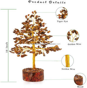 Venta al por mayor de piedras preciosas de ojo de tigre decoración del hogar curación de Reiki natural con base de madera de árbol de Feng Shui estilo amor - Product Image 5