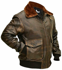 <b>Men</b> <b>Genuine</b> <b>Leather</b> A2 Bomber <b>Jacket</b> Brown Distressed Aviator Pilot Flight <b>Jacket</b> - Product Image 3