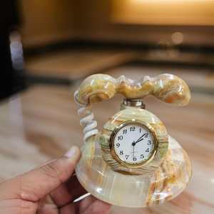 Reloj de Teléfono Vintage de Mármol Ónix, Reloj de Mesa Clásico Retro, Reloj Decorativo de Lujo para el Hogar y la Oficina - Product Image 1
