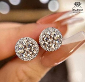 2.8 CT Brilliant Cut Lab Grown Diamond Halo <b>Stud</b> Earrings 18K White Gold IGI Certified Wedding Party Earrings - Product Image 3