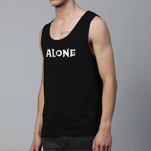 Camiseta sin mangas de punto para hombre, color negro sólido, cuello redondo, transpirable, de algodón/spandex, estilo casual. - Product Image 6