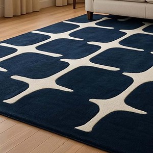 Alfombra de lujo azul marino con patrón geométrico, hecha a mano, suave y esponjosa, alfombra moderna para decoración del hogar, tapete elegante para la sala de estar. - Product Image 3