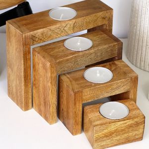 Portavelas de Madera Natural Hecho a Mano, Candelabro Rústico para Decoración del Hogar, Centro de Mesa, Comedor, Dormitorio y Eventos Especiales - Product Image 4