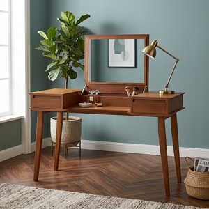 Modern Solid Wood <b>Vanity</b> Table Teak Mahogany Sungkai Flip Top Mirror Makeup <b>Desk</b> Side Storage <b>Drawers</b> Bedroom Dressing Console - Product Image 4
